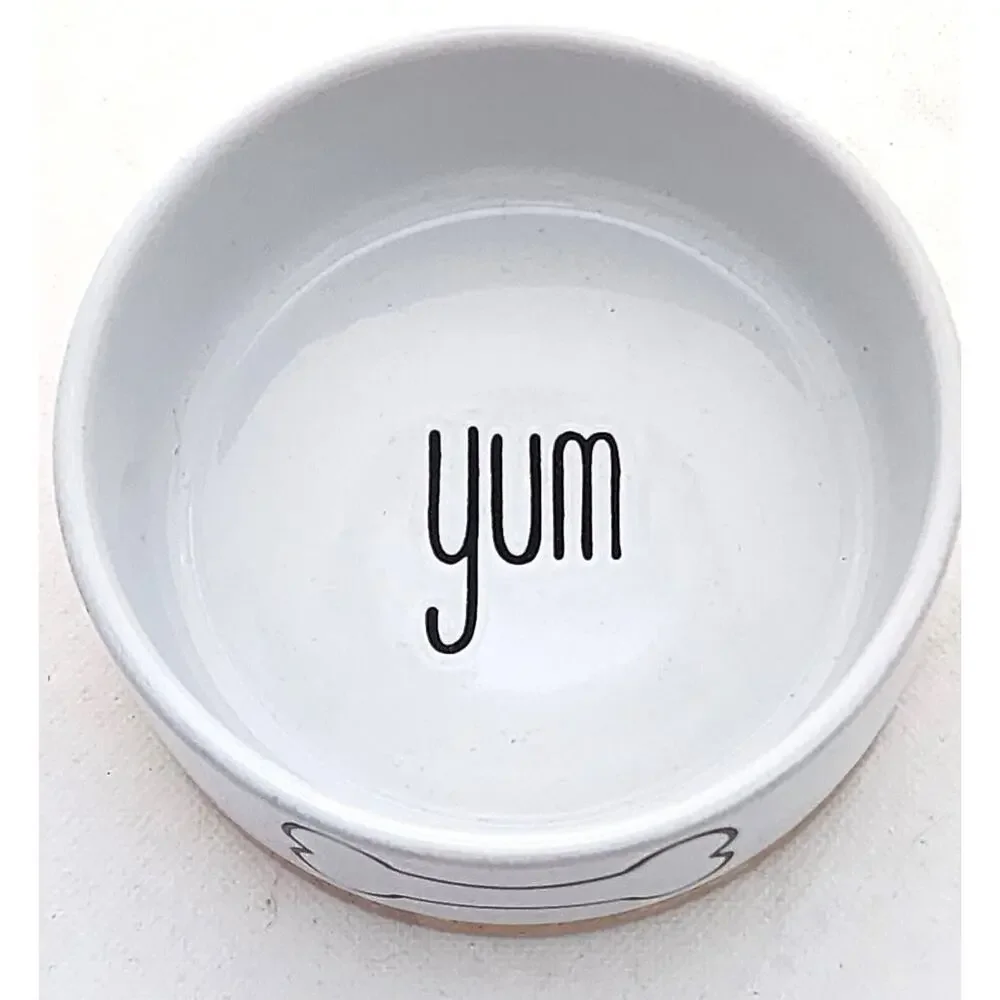 Pet Bowl-Dog-Food-Water-White-Black-Wood Bottom-Small